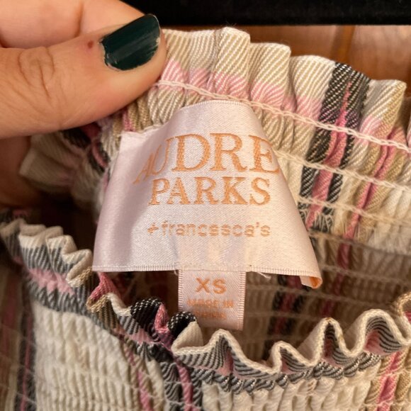 Audrey Parks x Francesca's Pink & Ivory Plaid Smocked Mini Dress SZ XS - Picture 6 of 8